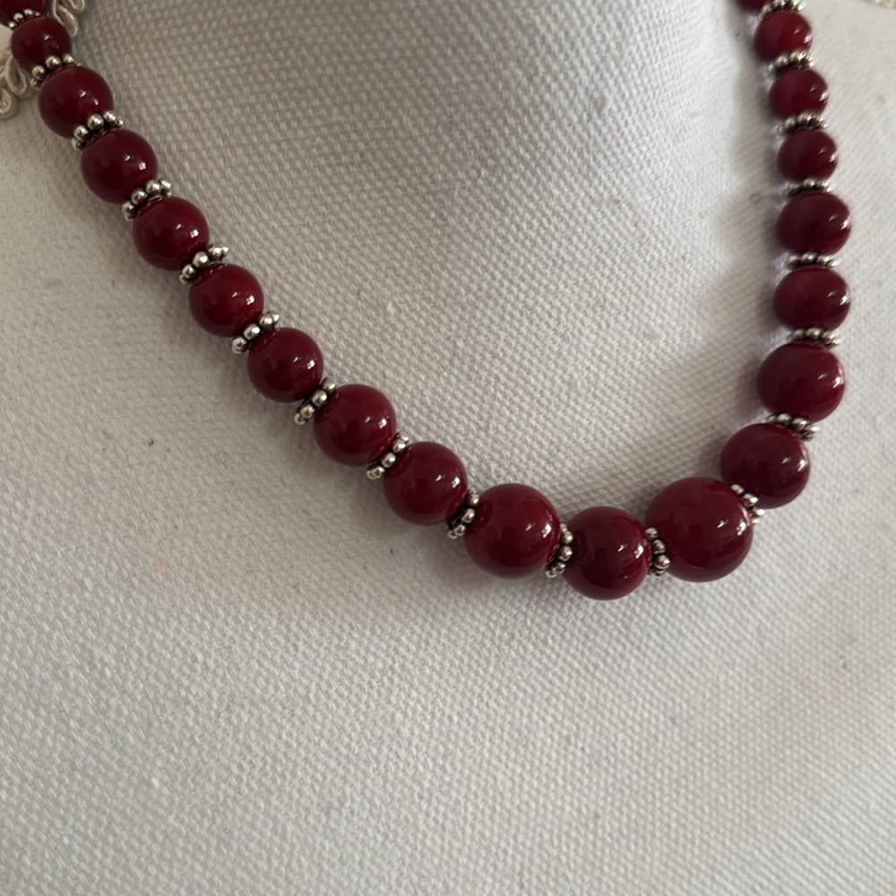 Dark Red Beaded Statement Necklace - image 3